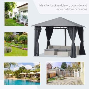 Gazebo da Giardino Nero 3x3 Metri con Telaio in Policarbonato per Giardino, Cortile, Ristorante, Spiaggia, Uso Esterno, Pergola, Padiglione - Product Image 2