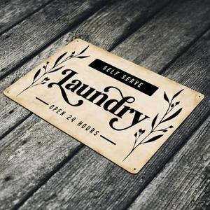 CIFbuy Insegna in Metallo per Lavanderia Self-Service Aperta 24 Ore, Decorazione Murale in Legno per Bagno, TikTok per Servizio Ritiro Temu - Product Image 4