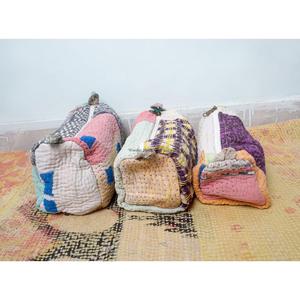 100% Pure Cotton Kantha Fabric Tassel Pattern Zipper Closure Eco-Friendly Durable <b>Large</b> Makeup <b>Bag</b> Pouch Set Soft Handle - Product Image 2