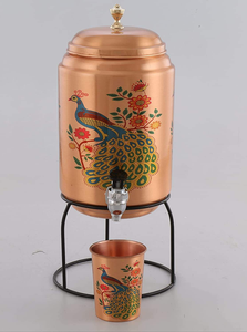 Réservoir d'eau en cuivre pur martelé avec couvercle, 2 verres et support, étanche, pour usage domestique - Product Image 5