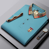 Chemise Homme Brodé à Manches Courtes Couleur Unie Col Logo Avant Coton Tricoté Style Preppy 180g Décontracté Chic Respirant