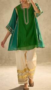 เสื้อชีฟองปักลายสีเขียวสวยงามพร้อมกางเกงสีครีมสไตล์โบฮีเมียนชุด 2 ชิ้นฤดูใบไม้ผลิฤดูร้อนทรงหลวมคอกลมแขนยาว - Product Image 2