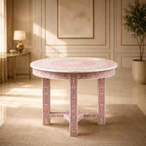 Wooden <b>Dining</b> <b>Table</b> Floral Pattern Decorative Bone Inlay Traditional Design 4-Seater <b>Dining</b> Room Furniture for Home Restaurant - Product Image 1