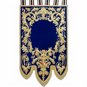Bandera Personalizable Ecológica de Primera Calidad Hecha a Mano con Terciopelo Azul y Bordado Intrincado con Hilos de Oro - Product Image 1