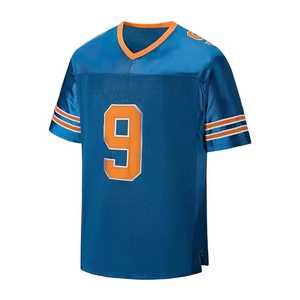 Camiseta de Fútbol Americano para Hombre, Azul y Naranja, Número 9, Cuello en V, Manga Corta, Malla Transpirable, Corte Regular, Ropa Deportiva de Equipo - Product Image 1