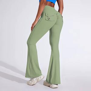 Leggings de Yoga de Cintura Alta para Mujer, Personalizados al por Mayor, Spandex/Poliéster, Sólidos, de Secado Rápido, Transpirables, Corte Acampanado, ODM - Product Image 3