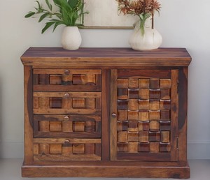 Solid Wood Accent Cabinet | 3D Hand-Carved Woven Pattern Sideboard | Wholesale Living Room Other Home Furniture - Product Image 5