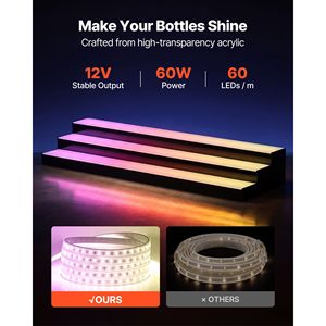 Étagère de bar à domicile en acrylique éclairée par LED de 40 pouces, présentoir à vin à 3 niveaux avec télécommande RF et application, support lumineux pour bouteilles d'alcool - Product Image 3
