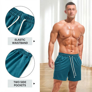 Pantalones cortos deportivos de color azul para hombre, antiencogimiento, textura suave, tela mezclada, bolsillos laterales y traseros, servicio OEM. - Product Image 3