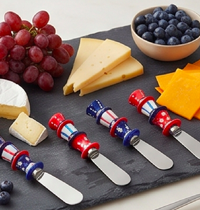 Red White Blue <b>Cheese</b> Spreaders <b>Set</b> With Patriotic Handle Design Stainless Steel Blade Dishwasher Safe For Kitchen Use - Product Image 6