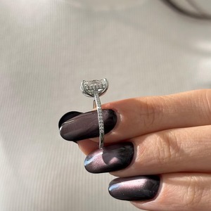 2.5CT Cushion Lab Grown Flush Fit Pave Engagement <b>Ring</b> with Hidden Halo IGI Certified 14k/18k White Gold <b>Diamond</b> <b>Ring</b> for Women - Product Image 4