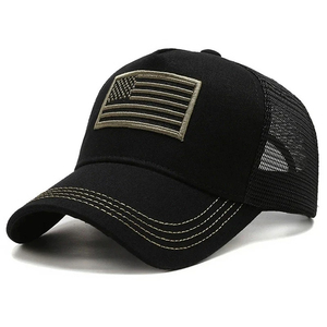 <b>Black</b> Mesh <b>Baseball</b> <b>Cap</b> With American Flag Patch Breathable Adjustable Unisex Casual Outdoor Hat Spring Summer Adult Fit - Product Image 1