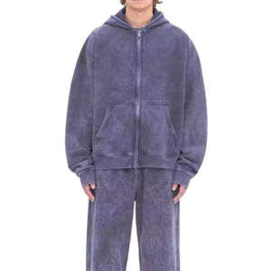 Acid Washed Zip Hoodie Tracksuit Unisex Solid 2 in 1 <b>Vintage</b> Fleece <b>Jacket</b> Sweatpants Set Oversized Streetwear Winter - Product Image 3