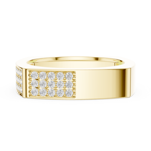 Yellow Gold Men's Lab Grown <b>Diamond</b> Signet <b>Ring</b> with Multi Row Pave Set Round <b>Diamonds</b>, Luxury Statement Band - Product Image 4