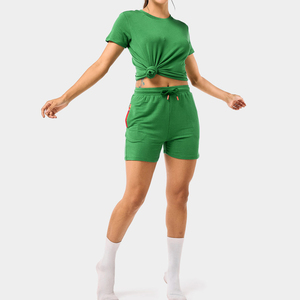 High Quality Women's Two Piece Set Short Sleeve and Drawstring Shorts Set Casual Summer Sportswear Athleisure Workout Co-ord Set - Product Image 6