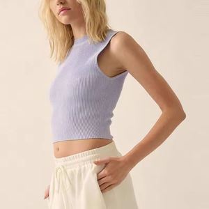 Top de Verano sin Mangas con Cuello Alto y Tejido Acanalado para Mujer, Personalizable al por Mayor, Color Lila, que Realza la Figura - Product Image 1