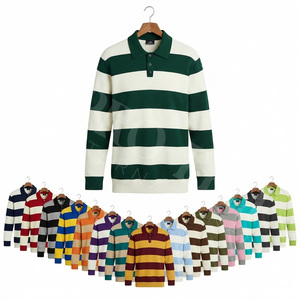 Camiseta Polo a Rayas con Diseño de Logotipo Personalizado, Camiseta de Manga Larga Estilo Rugby de Algodón para Ropa Deportiva Informal, Camisetas de Tallas Grandes - Product Image 1