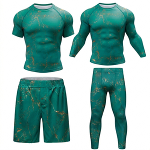Nuevo Conjunto de Rashguard de MMA de Diseño Moderno: Camiseta de Manga Corta, Pantalones Cortos y Leggings de Manga Larga, Ajuste Elástico y Transpirable para Entrenamiento - Product Image 6