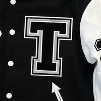 Veste universitaire personnalisée en gros - Veste universitaire streetwear graphique monochrome haut de gamme - Veste Letterman urbaine noir et blanc