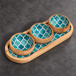 Handmade Wooden Serving Bowl Set with Floral Design 3 Piece <b>Tray</b> for Snacks and <b>Condiments</b> - Product Image 3