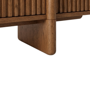 Meuble de salon moderne, écologique, durable, fait main, en bois massif, console de rangement à panneaux cannelés, brun - Product Image 3