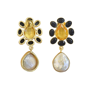 Pendientes de Cristal Amarillo con Perla y Baño de Oro, Joyería de Moda - Product Image 5