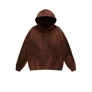 Sweat à capuche zippé délavé au soleil et à l'acide, coupe oversize, épais, style vintage streetwear, vierge, personnalisable, vente en gros - Product Image 2