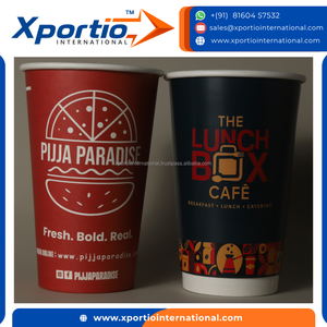 Double Wall Paper Cup 16oz 480ml Capacity Blue With White Logo Disposable Kraft Paper Coffee Club Hot Drink Cup Bulk Supply - Product Image 3
