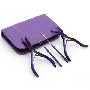 Kit d'outils de pose et de retrait d'extensions capillaires Morje Surgical de haute qualité avec pinces en acier inoxydable et étui violet - Product Image 1