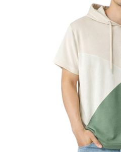 T-shirt à capuche personnalisé pour homme, manches courtes, beige et vert, style décontracté, en coton mélangé doux, idéal pour l'été, tendance - Product Image 3