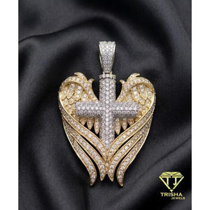 Cross With <b>Angel</b> Wings Pendant 925 Sterling Silver Moissanite Diamond Luxury Two Tone Necklace <b>Charm</b> - Product Image 2