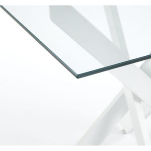 Modern White <b>Square</b> <b>Dining</b> <b>Table</b> with Cross Metal Leg Tempered <b>Glass</b> Space Saving for Kitchen & Living Room 9' - Product Image 4