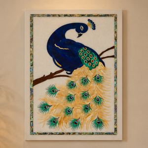Escultura de Pared Decorativa Hecha a Mano con Relieve de Pavo Real en Lienzo, Decoración de Pared Enmarcada, Decoración de Naturaleza Muerta para el Hogar, Decoración para Bodas Diwali - Product Image 3