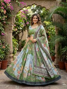 Lehenga Choli de Diseño Étnico Tradicional Indio para Bodas, con Estampado Digital y Bordado, para Ocasiones Especiales, para Mujeres - Product Image 2