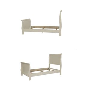 Letto matrimoniale moderno a slitta, colore bianco, include testiera e pediera, in compensato, struttura letto singola, mobili per camera da letto - Product Image 6