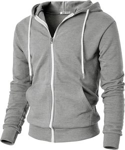 Sweat à capuche zippé orange pour homme, 100 % coton, couleur unie, coupe décontractée, molleton bouclette 300 g, anti-rétrécissement, respirant, idéal pour l'hiver - Product Image 6