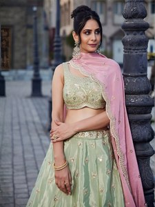 Women <b>Sequin</b> Embroidered Lehenga Choli Set Dupatta Ethnic Wedding Party Outfit - Product Image 2