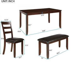Juego de Comedor de Madera Maciza Tallada de Lujo, 4 Sillas y Banco, Duradero, Fácil de Limpiar, de Alta Calidad, para Restaurantes Comerciales - Product Image 6