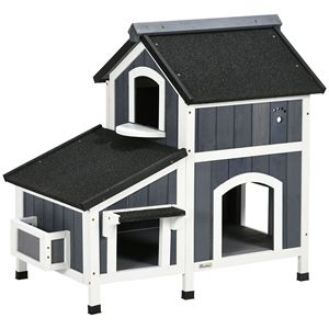 Casetta per Gatti Randagi a 2 Piani da Esterno, Tetto Resistente alle Intemperie, Finestra in Legno, Grande Rifugio per Gatti Stile Villa Resistente alle Intemperie, Vaso per Fiori - Product Image 1