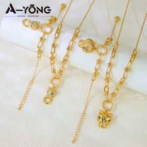 Set di Gioielli di Alta Qualità con Testa di Leopardo Placcata in Oro 21k, Design a U con Zirconia, Set di 2 Pezzi all'Ingrosso - Product Image 4
