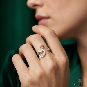 Luxury <b>Initial</b> Letter S <b>Ring</b> for Women 18K White Gold Plated Lab Grown Brilliant Cut Diamond Adjustable Open <b>Ring</b> IGI Certified - Product Image 6
