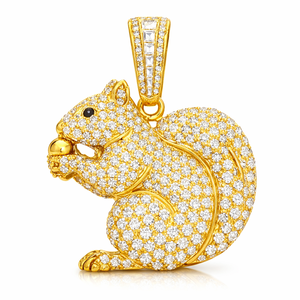 Collier pendentif en moissanite en or massif 10 carats personnalisé Unique Écureuil glacé mangeant un gland Charm Animal de l'océan Cadeau de bijouterie fine - Product Image 1
