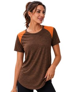 Customized Women Brown And Orange Quick Dry Sports T Shirt Breathable Lightweight Gym Running Athletic Activewear Tee <b>Top</b> - Product Image 1