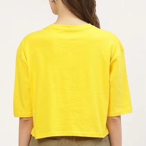 Women's Yellow Crew Neck Short Sleeve T-Shirt With Character Print Loose Fit Cotton Casual Spring Summer <b>Top</b> - Product Image 3