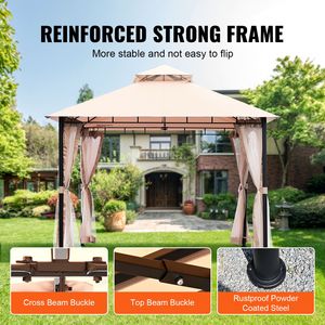Gazebo da Giardino 3x3 Metri per 6-8 Persone, Struttura in Metallo con Rivestimento in PU, Tenda in Poliestere 180G, Zanzariera per Esterni, Pergola per Cortile - Product Image 4