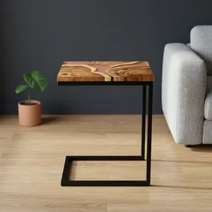 Table d'appoint en bois avec résine époxy et support en métal noir, table basse moderne pour salon, entrée, décoration intérieure - Product Image 4
