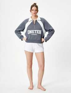 ONETEN APPAREL Winter Unisex Oversized Quarter Zip <b>Fleece</b> <b>Zipper</b> Sweatshirt Front Print Stand Collar Color Block Embroidered - Product Image 1