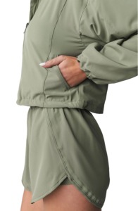 Blouson vert olive pour femme, manches longues, fermeture éclair, coupe-vent, col montant, longueur courte, idéal pour l'été - Product Image 5