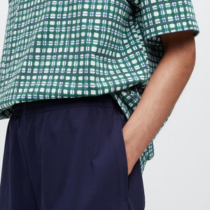 Men's Green Solid Stand <b>Collar</b> <b>T</b>-<b>Shirt</b> Set with Navy Shorts Casual Summer Wear Knitted Cotton Breathable Streetwear 210grm - Product Image 2