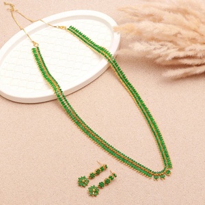 Luxury Marquise <b>Emerald</b> <b>Necklace</b> Set 22K Gold Plated Brass Long Adjustable Jewelry for Women Wholesale Price - Product Image 1
